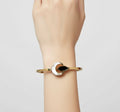 Gold Crescent Moon Cuff Bracelet with Black Accent