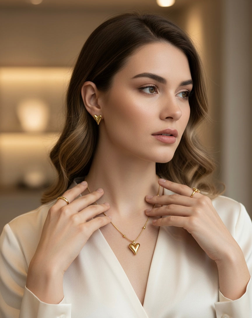 Minimal Gold Heart Pendant Set for Women | Elegant Designer-Style Jewelry