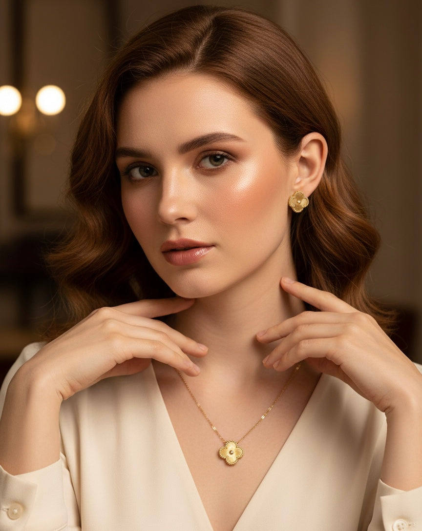 Pandant set van cleef inspired golden clover