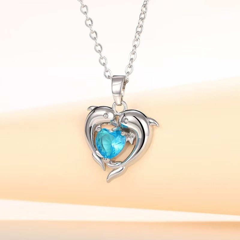 Dolphin-shaped Crystal Necklace For Women In European And American Styles