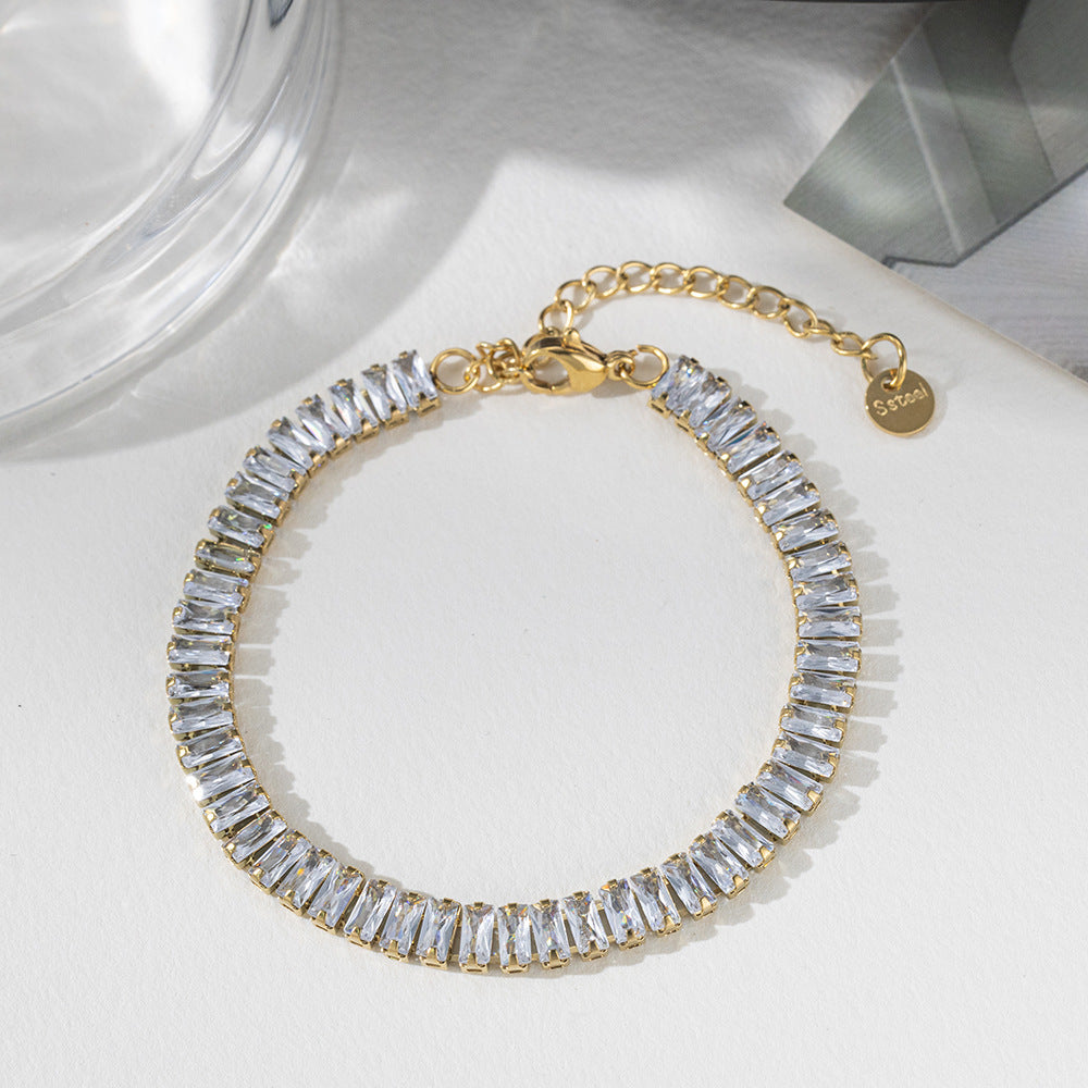 Golden Bracelet With Square-cut  Fully Paved Crystals