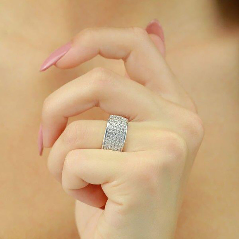Womens Trendy Five-row Diamond Ring