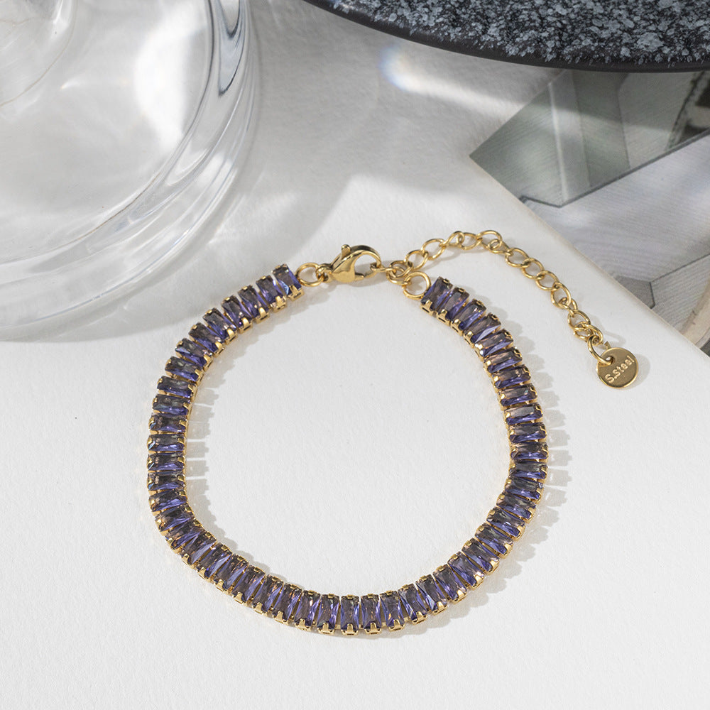 Golden Bracelet With Square-cut  Fully Paved Crystals